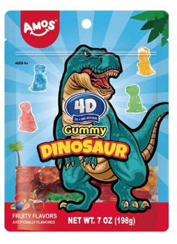 Amos 4D Gummy Dinosaurs 7oz Peg Bag 12ct